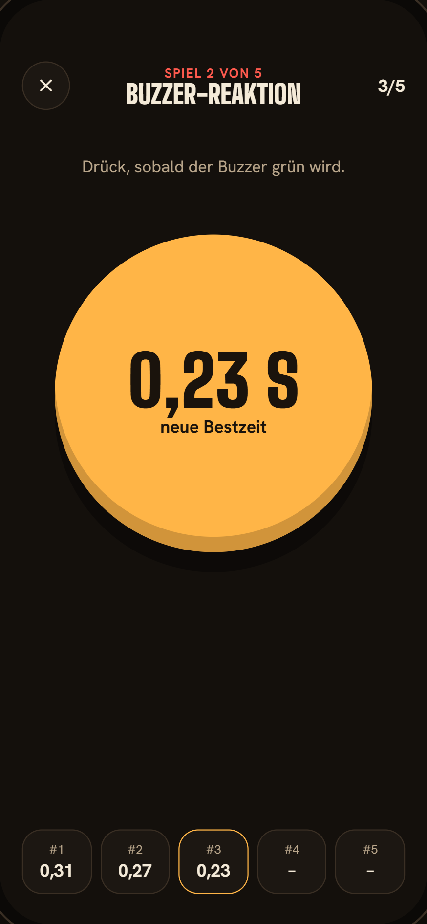 App-Entwurf: Buzzer-Reaktion mit neuer Bestzeit von 0,23 Sekunden